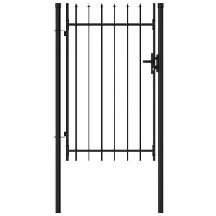 VidaXL Brama jednoskrzydłowa z grotami, stal, 1x1,5 m, czarna 146034        VidaXL VidaXL - Akcesoria do ogrodzeń - miniaturka - grafika 1