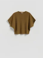 Moda i Uroda OUTLET - Reserved - Strukturalny t-shirt kimono - ciemnozielony - miniaturka - grafika 1