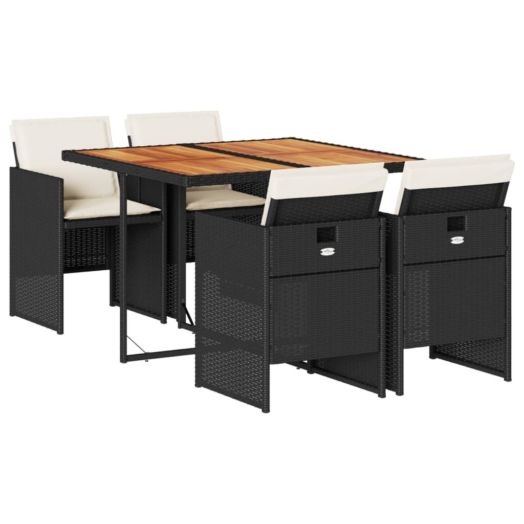 vidaXL 5-częściowy ogrodowy zestaw jadalniany z poduszkami z czarnego polirattanu