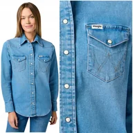 Koszule damskie - Wrangler WESTERN SHIRT Soft Earth damska koszula jeansowa REGULAR FIT S - miniaturka - grafika 1