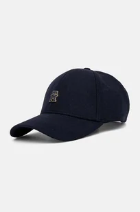 Tommy Hilfiger czapka z daszkiem z domieszką wełny kolor granatowy gładka AW0AW16620 - Czapki damskie - miniaturka - grafika 1