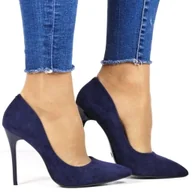 Czółenka - DAMSKIE SZPILKI WYSOKIE CZÓŁENKA COMER AH3 GRANATOWE ZAMSZOWE - miniaturka - grafika 1