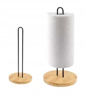 Ręczniki - Metalowy wieszak na ręczniki w kolorze czarnym z bambusową podstawą - miniaturka - grafika 1