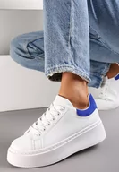 Sneakersy damskie - Biało-Niebieskie Sneakersy z Kolorowym Zapiętkiem na Platformie Sirendia - miniaturka - grafika 1