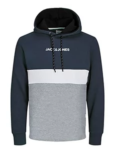 Bestseller A/S Męska bluza z kapturem JJEREID Blocking Sweat Hood NOOS PLS, granatowa marynarka, 4XL, granatowy blezer - Bluzy męskie - miniaturka - grafika 1