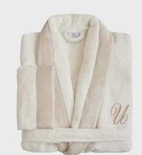 Szlafrok bawełniany unisex Leonardo, rozmiar L, U kremowy - Piżamy damskie - miniaturka - grafika 1