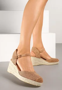 Brązowe Sandały w Stylu Espadryli na Plecionym Koturnie Reflara - Sandały damskie - miniaturka - grafika 1