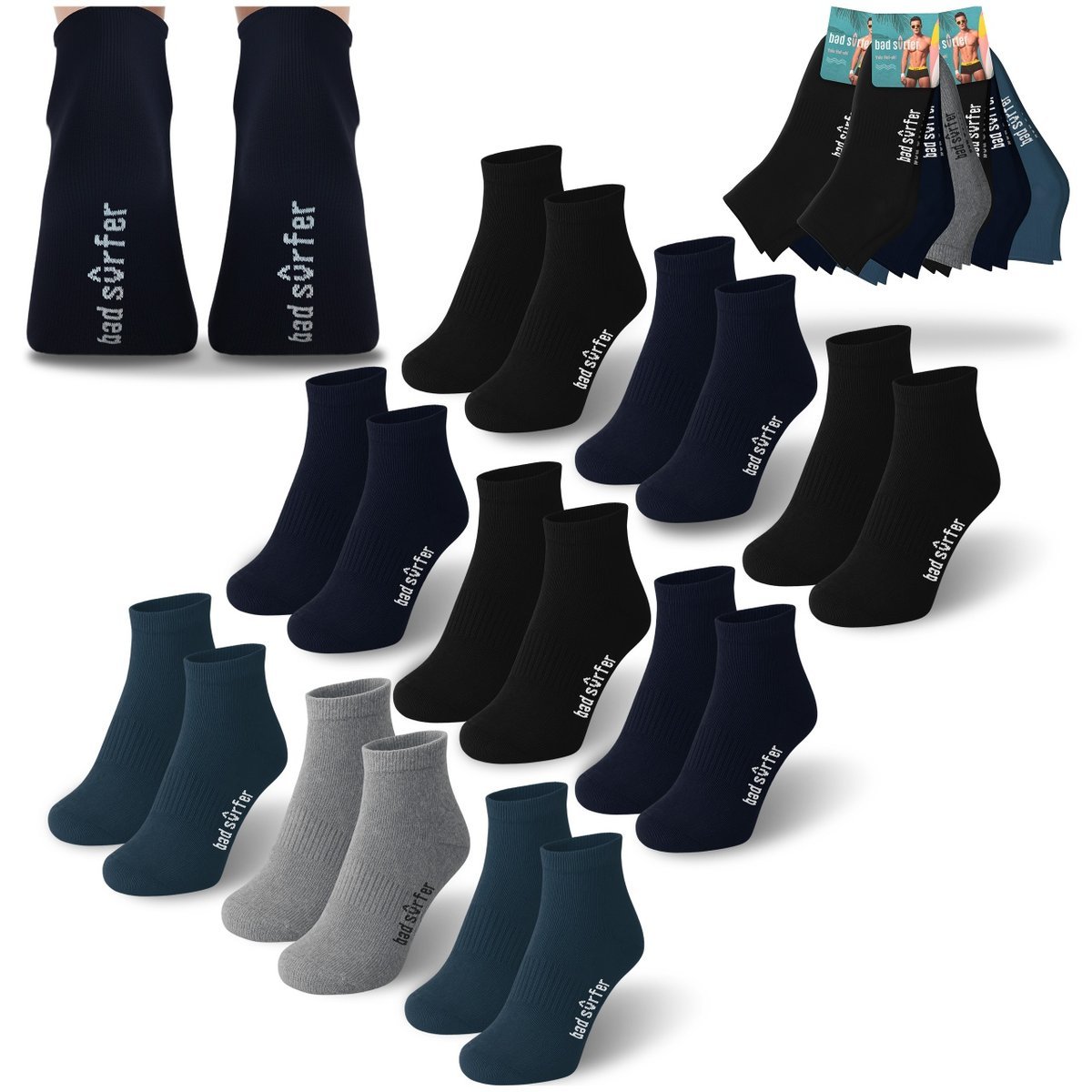 BAD SURFER Skarpety Męskie Zakostki Bawełna Zestaw 9 par Rozmiar 39/42