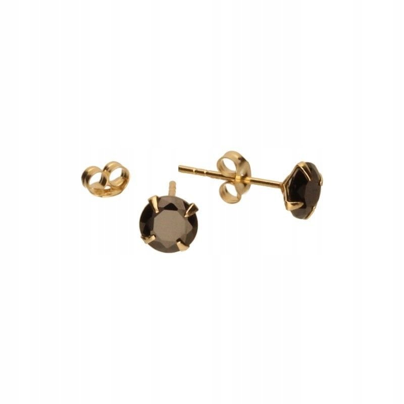 Eleganckie złote kolczyki 585 oczko z czarną cyrkonią 5mm na sztyfcie 14 KT