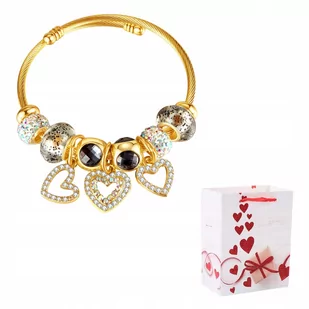 Bransoletka Złota Modułowa Regulowana Serca Kryształki Stal Chirurgiczna - Bransoletki - miniaturka - grafika 1