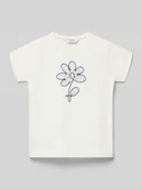 Koszulki dla dziewczynek - T-shirt z kwiatowym haftem - miniaturka - grafika 1