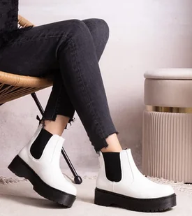 Białe botki na platformie Lessaya-40 - Botki damskie - miniaturka - grafika 1