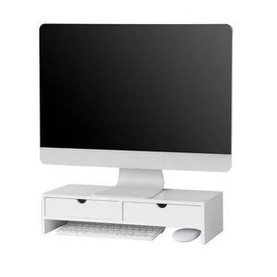 SoBuy PODSTAWKA POD MONITOR z 2 szufladami BBF02-W - Szafki biurowe - miniaturka - grafika 1