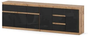 Komoda Best Agnolia 240cm 6 Szuflad Do Salonu Sypialni Wotan Czarny Połysk - Komody - miniaturka - grafika 1