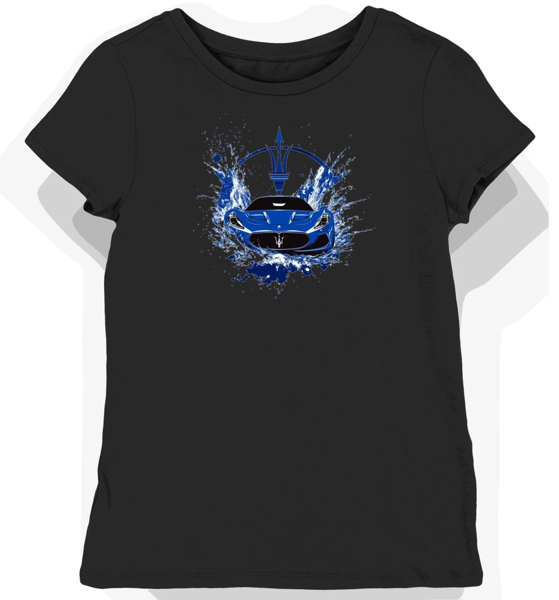 Koszulka damska czarna z eleganckim logo motoryzacyjnym Trójząb S