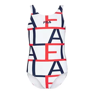 Stroje kąpielowe - FILA Dziewczęcy kostium kąpielowy Sora AOP, Jasne, białe, proste logo Aop, 134/140 cm - grafika 1