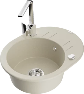 Mexen Kevin zlewozmywak granitowy 1-komorowy z ociekaczem i baterią kuchenną Rita, beżowy - 6517-69-670300-00 - Zlewozmywaki z baterią - miniaturka - grafika 1