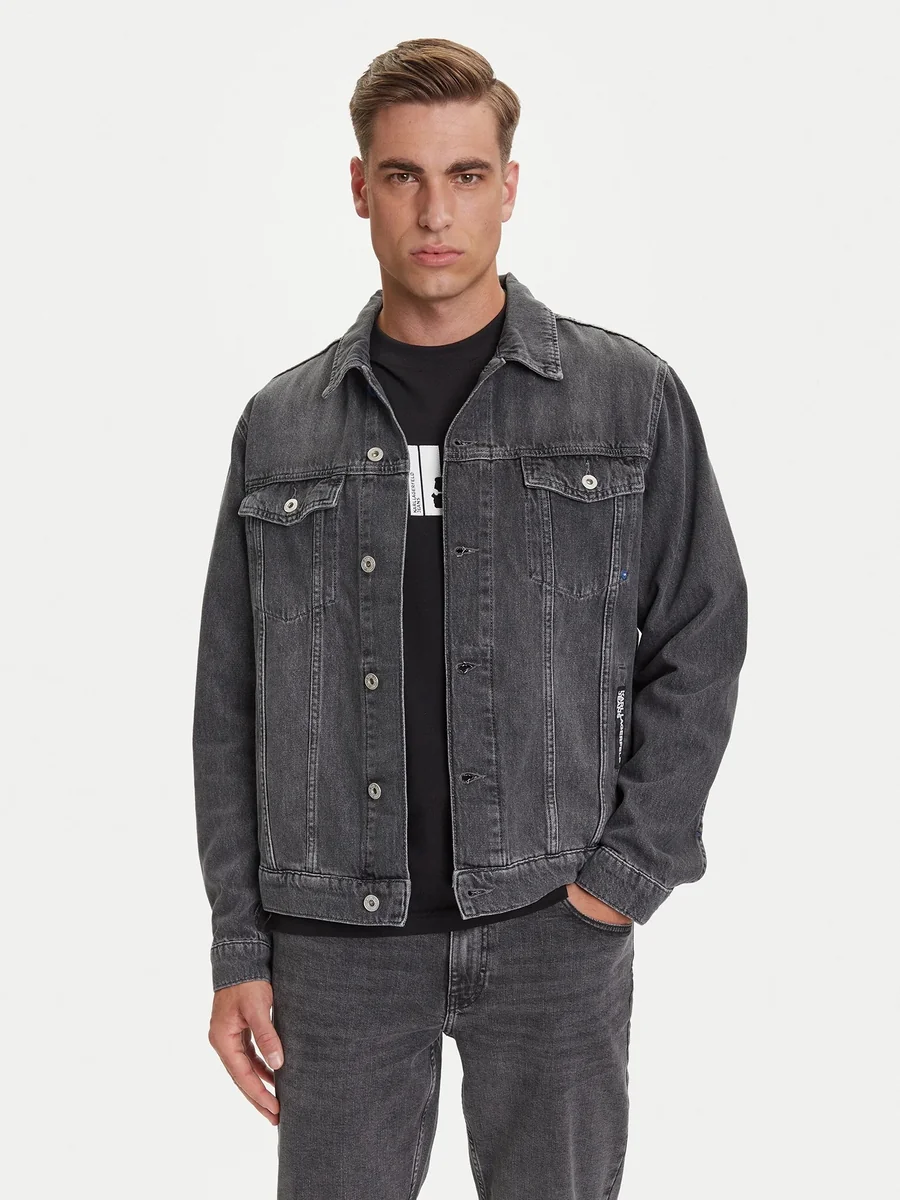KARL LAGERFELD JEANS SZARA JEANSOWA KURTKA MĘSKA Z NASZYWKĄ L 12GA