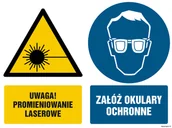 Tablice BHP - GM024 UWAGA PROMIENIOWANIE LASEROWE ZAŁÓŻ OKULARY OCHRONNE, TS - PŁYTA TD FOTOLUMINESCENCYJNA; (200X150MM) - miniaturka - grafika 1