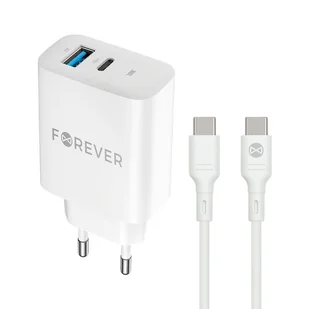 Forever Ładowarka sieciowa PD QC TC-07-30AC 1x USB-C 1x USB 30W biała + kabel USB-C - USB-C 60W - Ładowarki do telefonów - miniaturka - grafika 1
