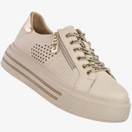 Sneakersy damskie - Sneakersy Damskie Skórzane Buty Sportowe Na Platformie Stylowe Beżowe Filippo Beżowy 36 - miniaturka - grafika 1