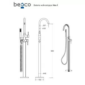 PMD Piramida BW-VII-ZL VEO II bateria wannowa WOLNOSTOJĄCASlim Easy-Fix złota - Baterie wannowe i prysznicowe - miniaturka - grafika 1