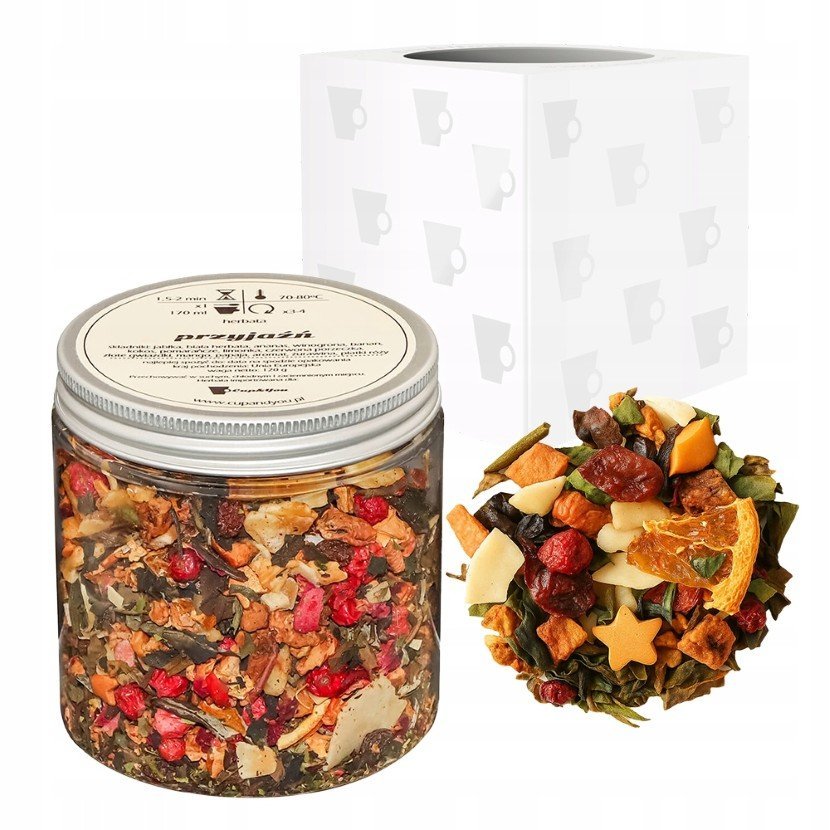 Herbata biała PRZYJAŹŃ papaja mango jabłka żurawina czerwona porzeczka 120g - sypana liściasta herbata PREMIUM na prezent upominek Cup&You