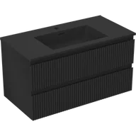 Szafki łazienkowe - Mexen Rivel szafka łazienkowa 90 cm z umywalką Otis, 2 szuflady, ryflowana , czarna mat - 91A20-09047-2-BFF71-W18M71 - miniaturka - grafika 1