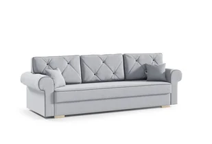Sofa rozkładana STAR, sofa z funkcją spania i podstawą do spania, sofa rozkładana, sofa rozkładana z nóżkami z naturalnego drewna, tkanina welurowa, kanapa w kolorze: szary - Sofy i kanapy - miniaturka - grafika 1