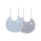 Śliniaki i fartuszki - Śliniak bawełniany 2 szt. z odobną koronką niebieski szary okrągły - miniaturka - grafika 1