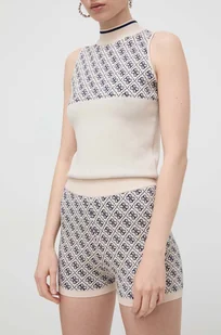 Guess szorty damskie kolor beżowy wzorzyste high waist - Spodenki damskie - miniaturka - grafika 1