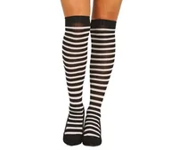 Skarpetki damskie - POŃCZOCHY W PASKI CZARNO BIAŁE - miniaturka - grafika 1