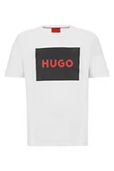 Koszulki męskie - HUGO Męski T-shirt Dulive222 z bawełnianego dżerseju z okrągłym dekoltem i logo bokserskie, Open White127, S - miniaturka - grafika 1