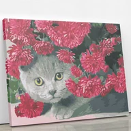 Malowanie po numerach - Kot w chryzantemkach - Malowanie po numerach 50x40 cm - miniaturka - grafika 1