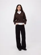 Swetry damskie - Reserved - Sweter z koszulową wstawką - ciemnobrązowy - miniaturka - grafika 1