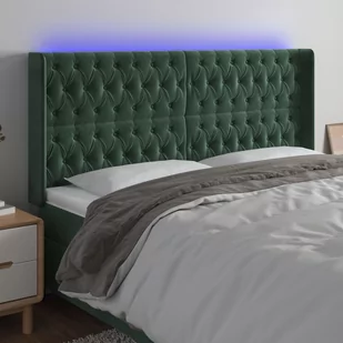 vidaXL Zagłówek do łóżka z LED, ciemnozielony 183x16x118/128cm aksamit - Inne meble do sypialni - miniaturka - grafika 1