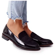 Mokasyny damskie - Damskie Lakierowane Mokasyny Sergio Leone PB254 Czarne - miniaturka - grafika 1