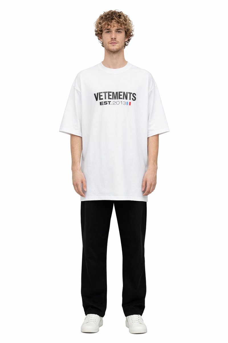 VETEMENTS BIAŁY T SHIRT Z NADRUKIEM LOGO 2013 BAWEŁNA XL 1I2D