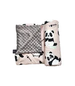 Koce i narzuty dla dzieci - La Millou Lekki Kocyk Minky - L - I Love Panda Pink - Grey - miniaturka - grafika 1