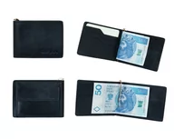 Portfele - Skórzany mały czarny portfel męski Robert- jucht, baknotówka z klipsem - miniaturka - grafika 1