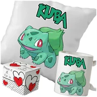 Gadżety dla niej i dla niego - Kubek + Poduszka Pokemon Bulbasaur 330ml 40x40cm i Opakowanie Na Prezent - miniaturka - grafika 1
