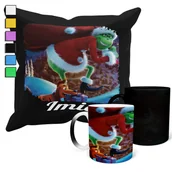 Gadżety dla niej i dla niego - ZESTAW KUBEK MAGICZNY + POSZEWKA Z PODUSZKĄ- GRINCH ŚWIĘTA PREZENT + IMIĘ - miniaturka - grafika 1
