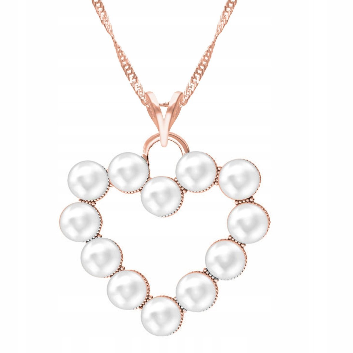 Naszyjnik Pozłacany z Perłami Sercem Motyw Serduszko Perła SREBRO 925