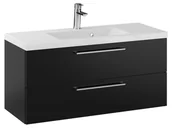 Szafki łazienkowe - Szafka Wisząca Z Umywalką RON 100 cm - Czarny Mat - Uchwyty Chromowane - miniaturka - grafika 1