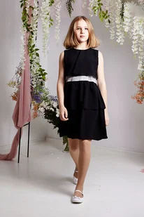 Czarna elegancka sukienka za falbanami Celia - Sukienki i spódniczki dla dziewczynek - miniaturka - grafika 1