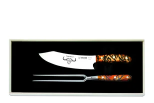 Giesser PremiumCut zestaw 2 noży szefa kuchni 20 cm + widelec do mięsa akrylowy pikantny pomarańczowy - Zestawy sztućców - miniaturka - grafika 1