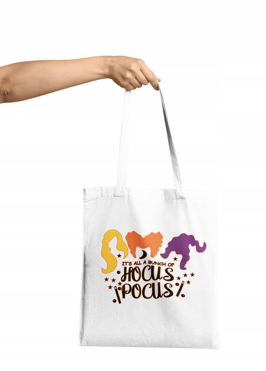 TORBA SHOPPER MATERIAŁOWA NA RAMIĘ HALLOWEEN WIEDŹMA HOCUS PREZENT WYBÓR
