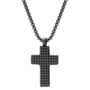 Czarny naszyjnik męski z krzyżem w ćwieki na łańcuszku ze stali - Manoki - Naszyjniki męskie - miniaturka - grafika 1