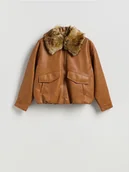 Kurtki damskie - Reserved - Kurtka z imitacji skóry - brązowy - miniaturka - grafika 1