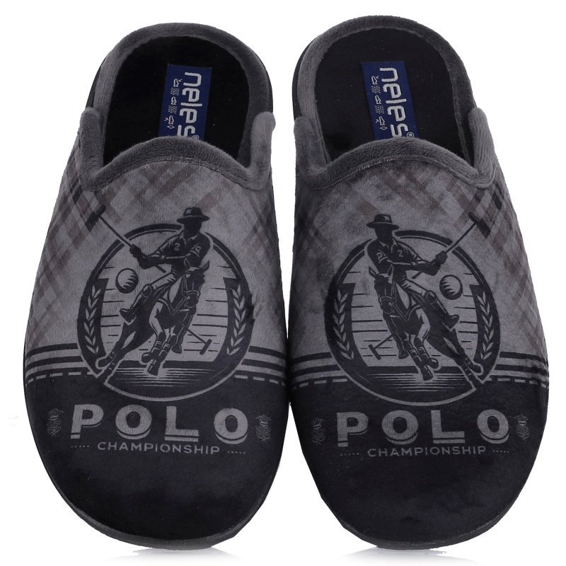 Pantofle męskie hiszpańskie Neles 4724.672 GRIS/NEGRO R.41